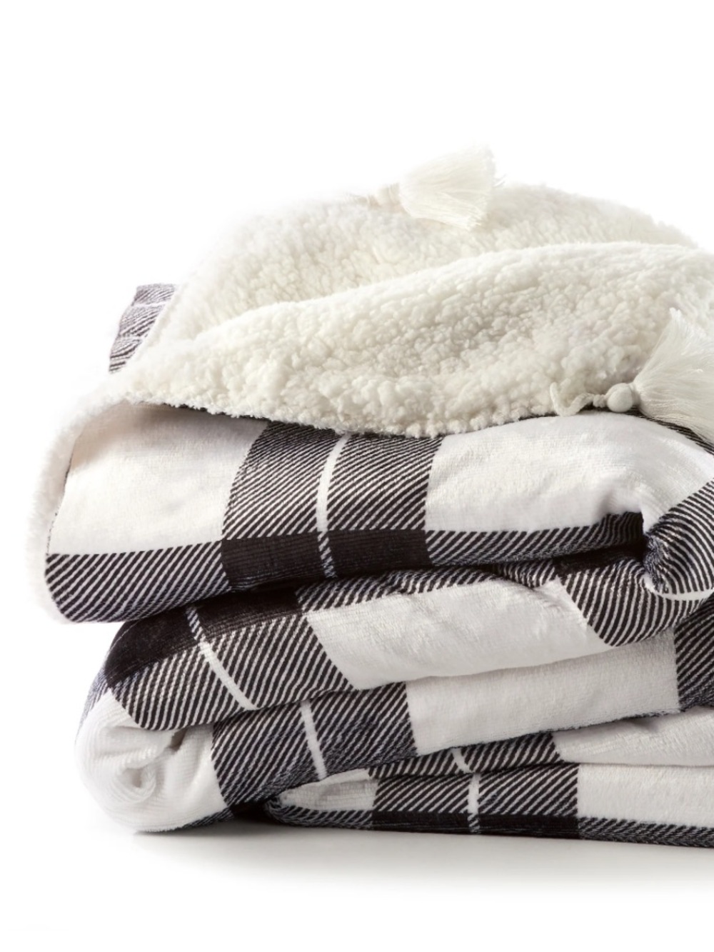 Plaid Sherpa Throw Blanket - Black & White